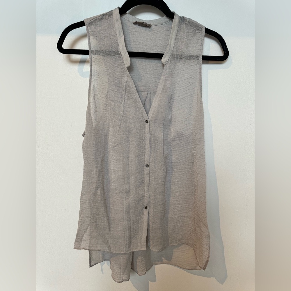 Helmut Lang Sheer Sleeveless Button Front Blouse in Light Gray